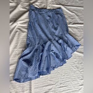 Gianni Bini Juliette Blue & White Stripe Asymmetrical Ruffle Skirt | Size M
